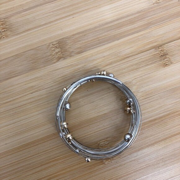 Multi-layer silver wrap bracelet gold and  silver beads - Picture 6 of 8